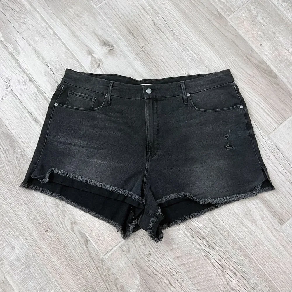 Good American Womens Good Curve Distressed High Waist Cutoff Shorts Plus Size 22